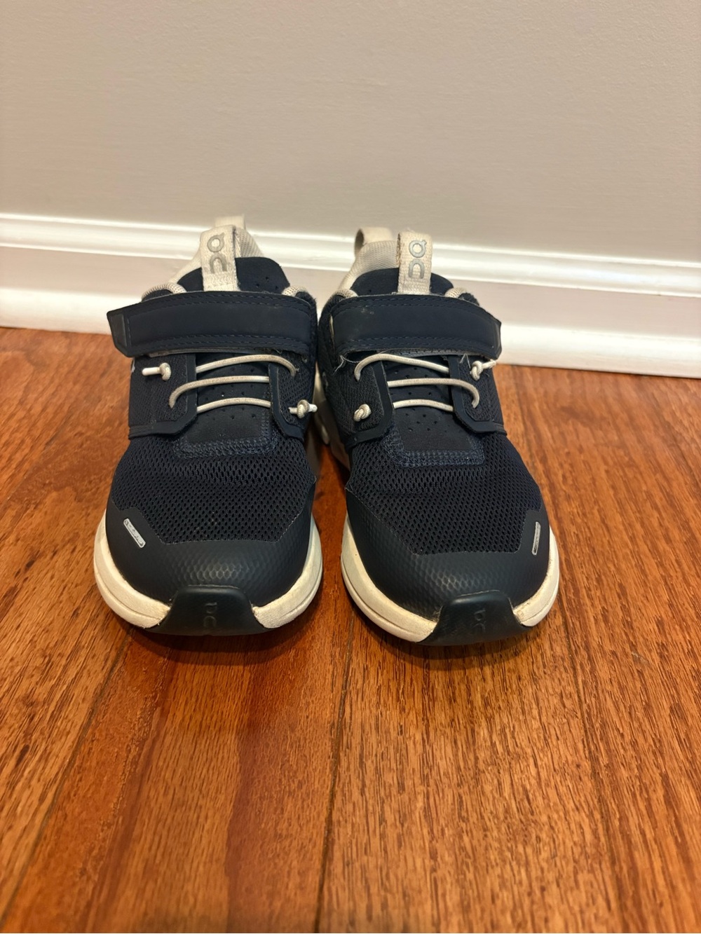 On Running Kids Navy and White Sneakers